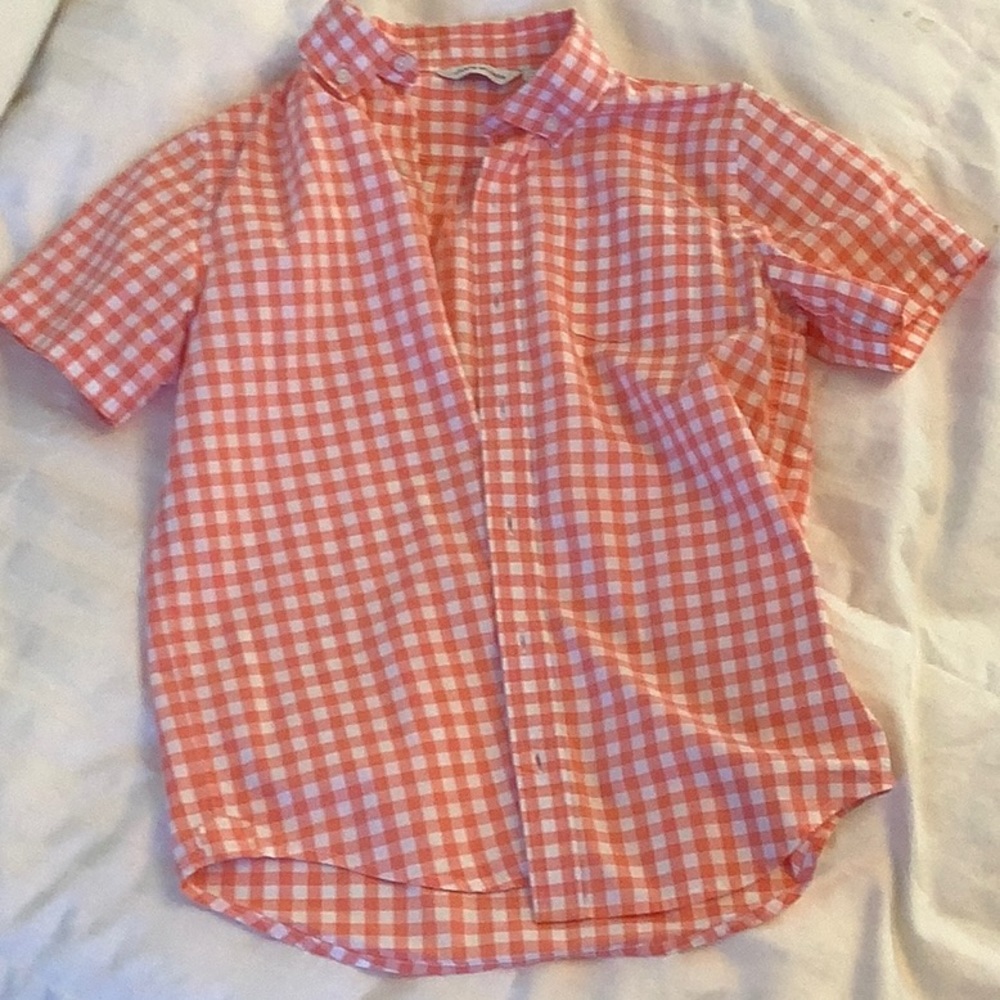 Coral colored boys button down shirt